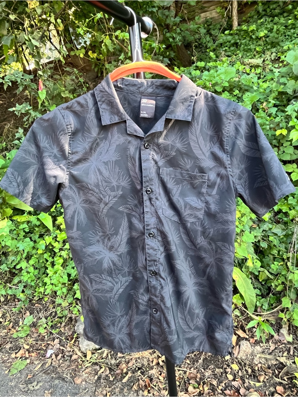 Black Palm-Print Button-Down Hawaiian Shirt